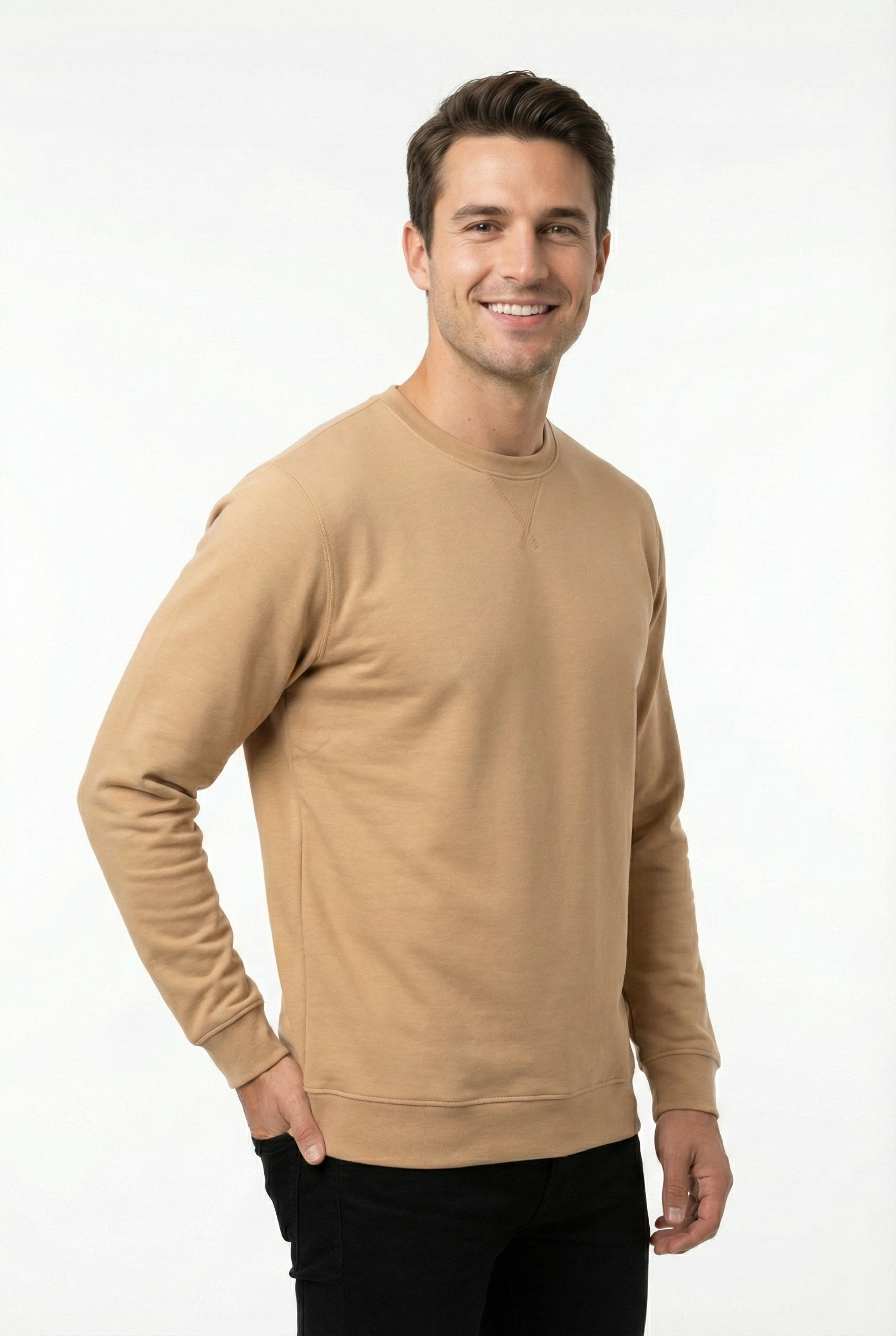 2 İplik Yaka Muska İşlemeli Compact Kumaş Bisiklet Yaka Sweatshirt