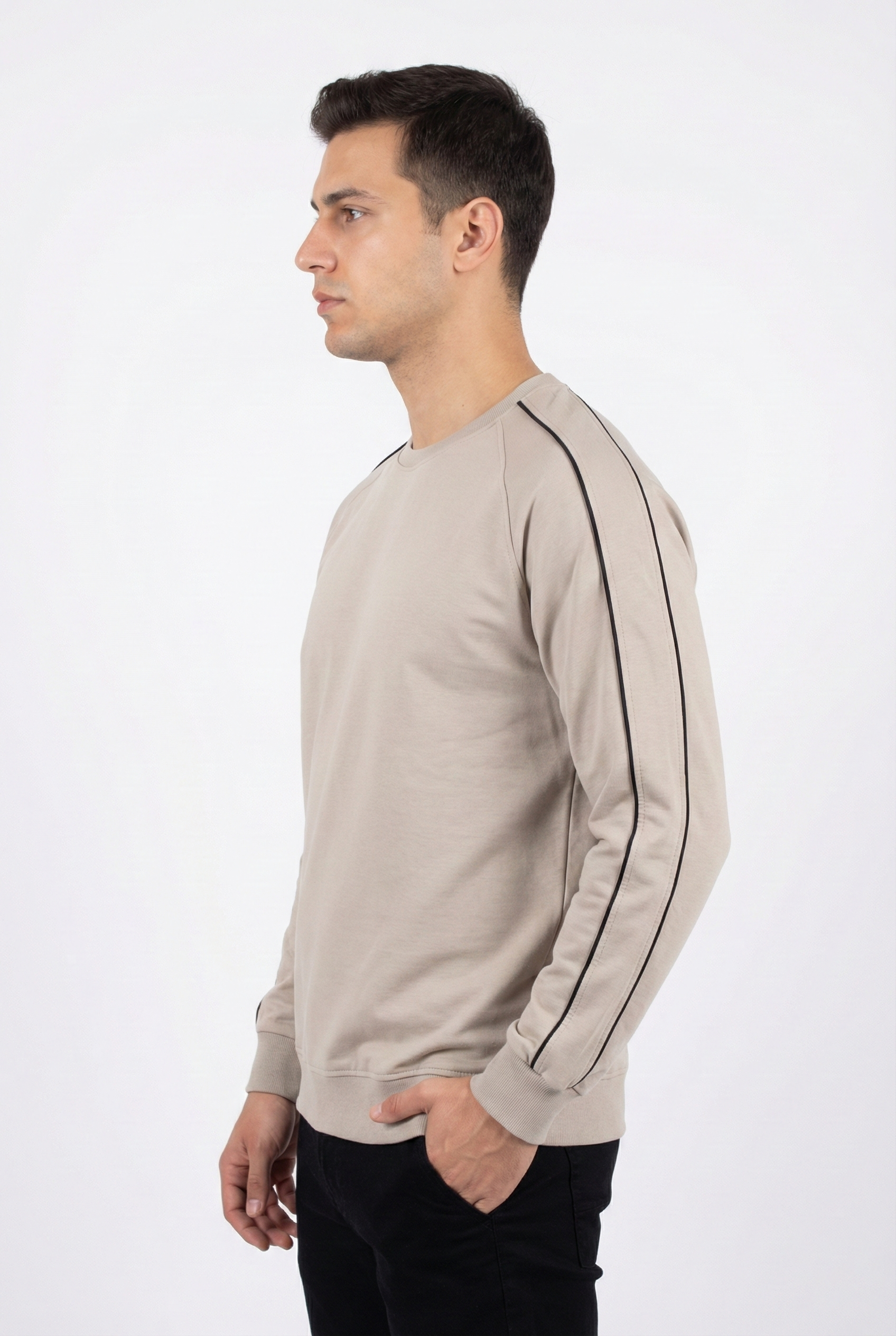 2 İplik Compact Kumaş Kol Kılbiye Detaylı Bisiklet Yaka Sweatshirt