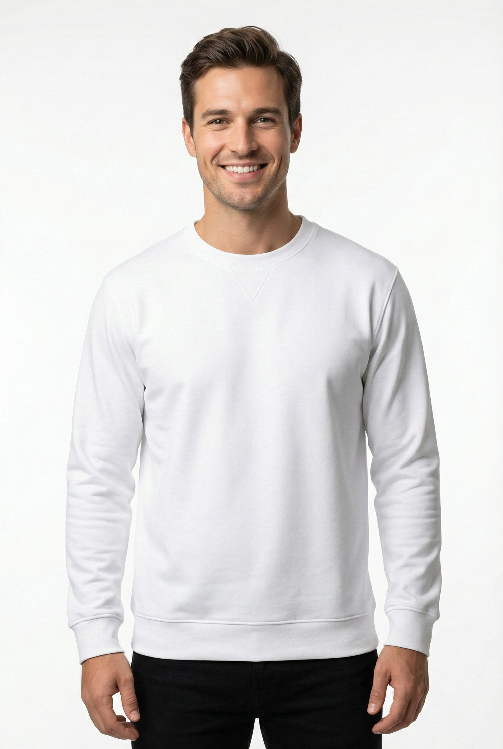 2 İplik Yaka Muska İşlemeli Compact Kumaş Bisiklet Yaka Sweatshirt