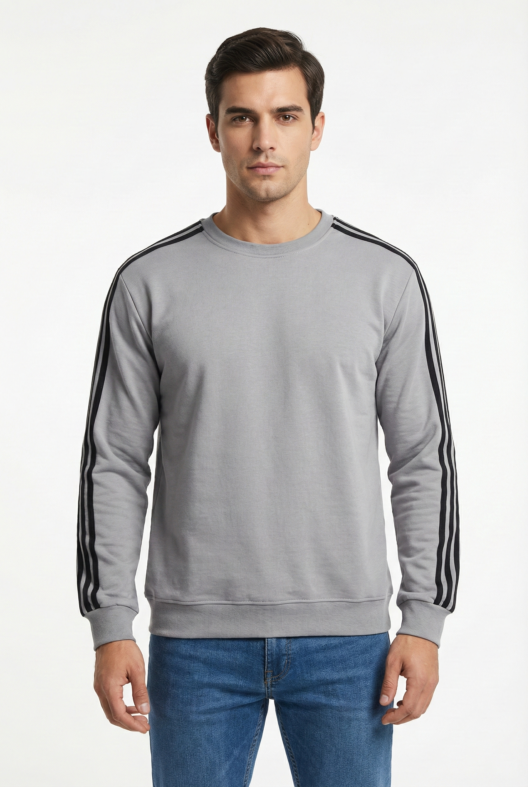 Compact 2 İplik Kumaş Kılbiyeli Sıfır Yaka Erkek Sweat