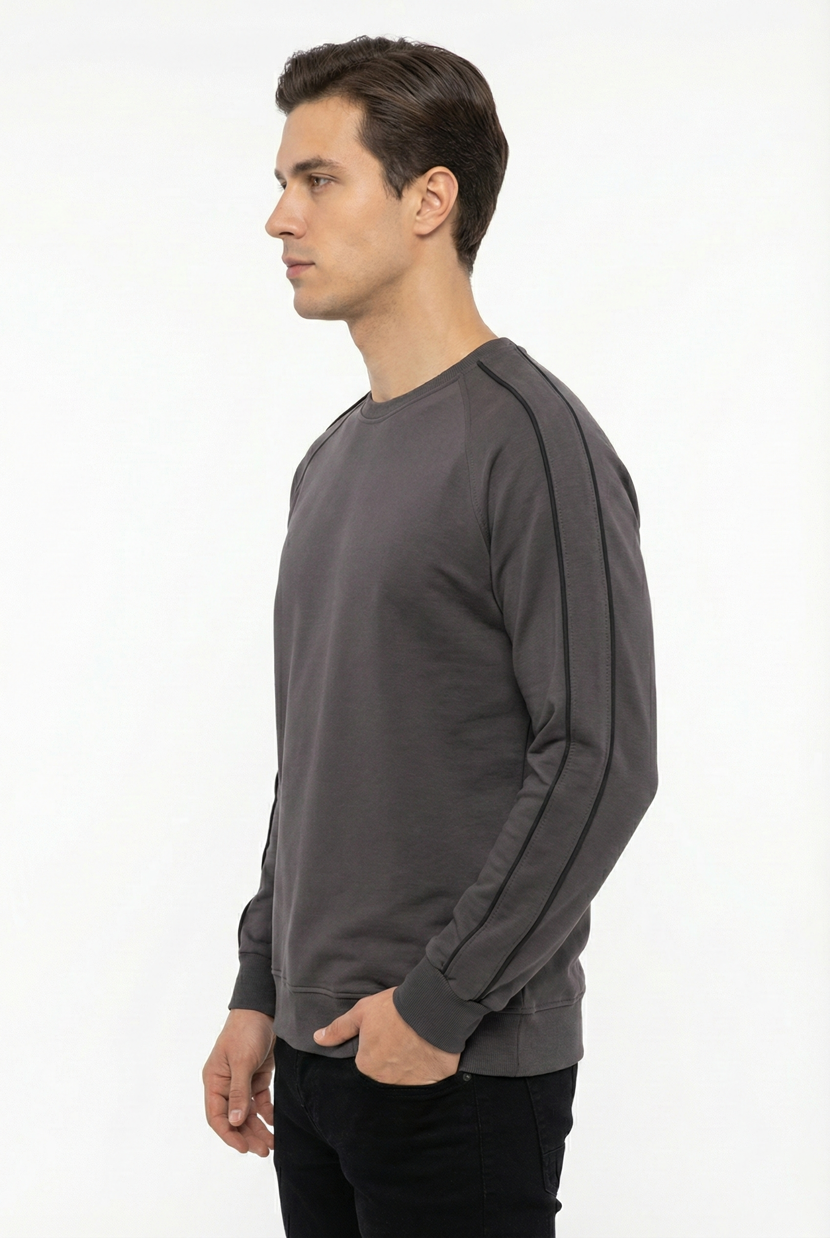 2 İplik Compact Kumaş Kol Kılbiye Detaylı Bisiklet Yaka Sweatshirt