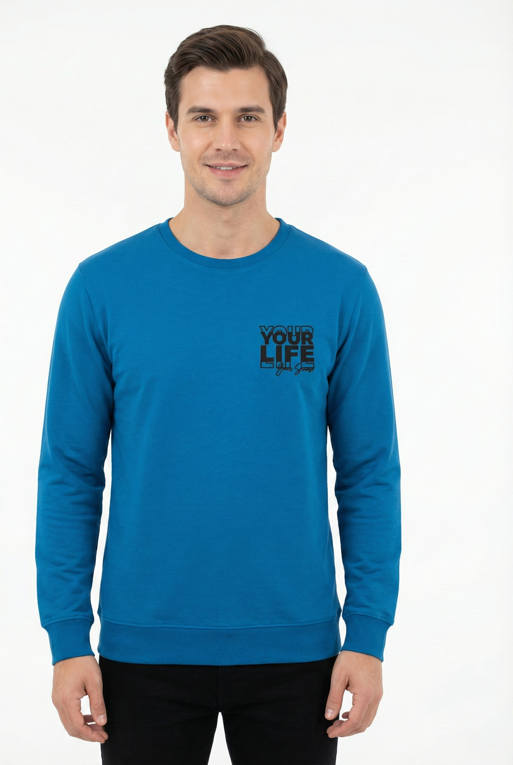 Your Life Serisi 2 İplik Compact Kumaş Baskılı Bisiklet Yaka Sweatshirt