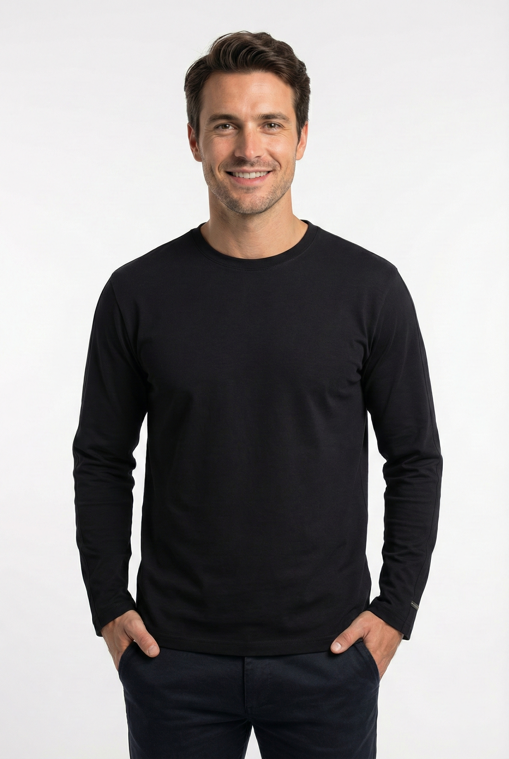 Bisiklet Yaka Kol Logo Detaylı Uzun Kollu Bisiklet Yaka Penye Kumaş Sweatshirt