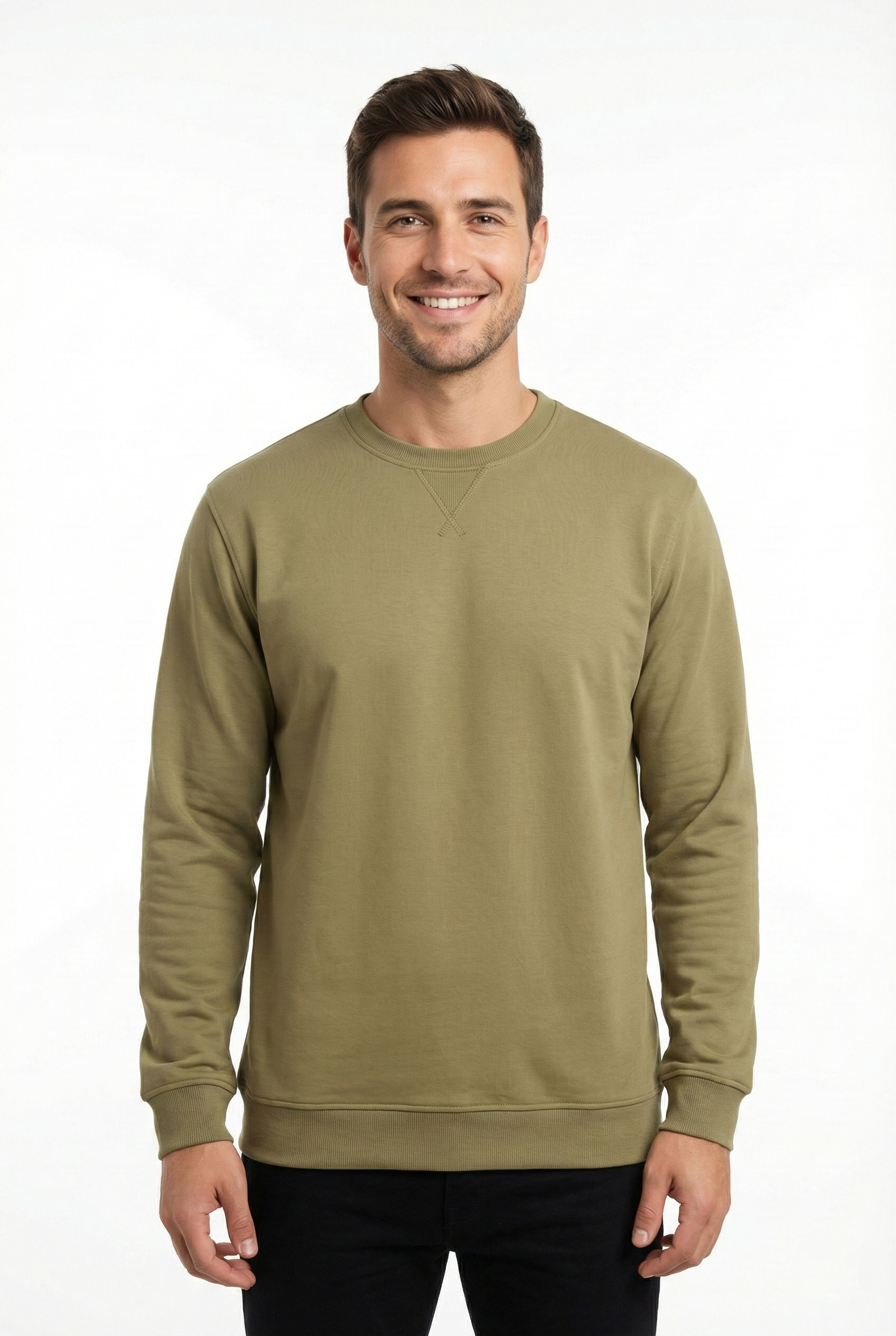 2 İplik Yaka Muska İşlemeli Compact Kumaş Bisiklet Yaka Sweatshirt