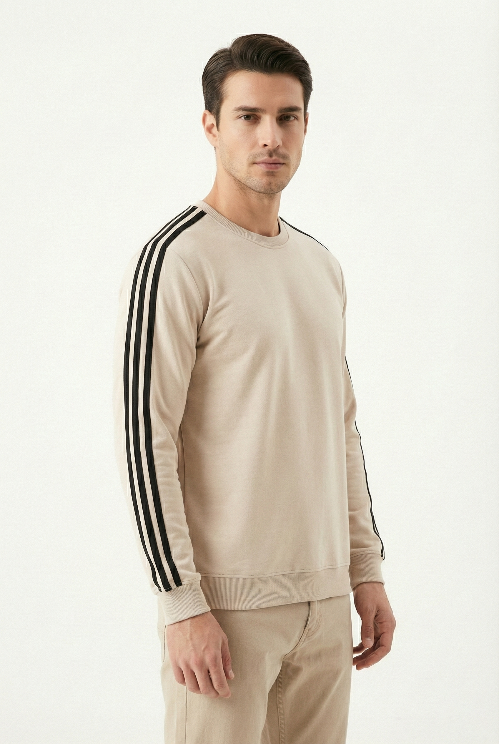 Compact 2 İplik Kumaş Kılbiyeli Sıfır Yaka Erkek Sweat