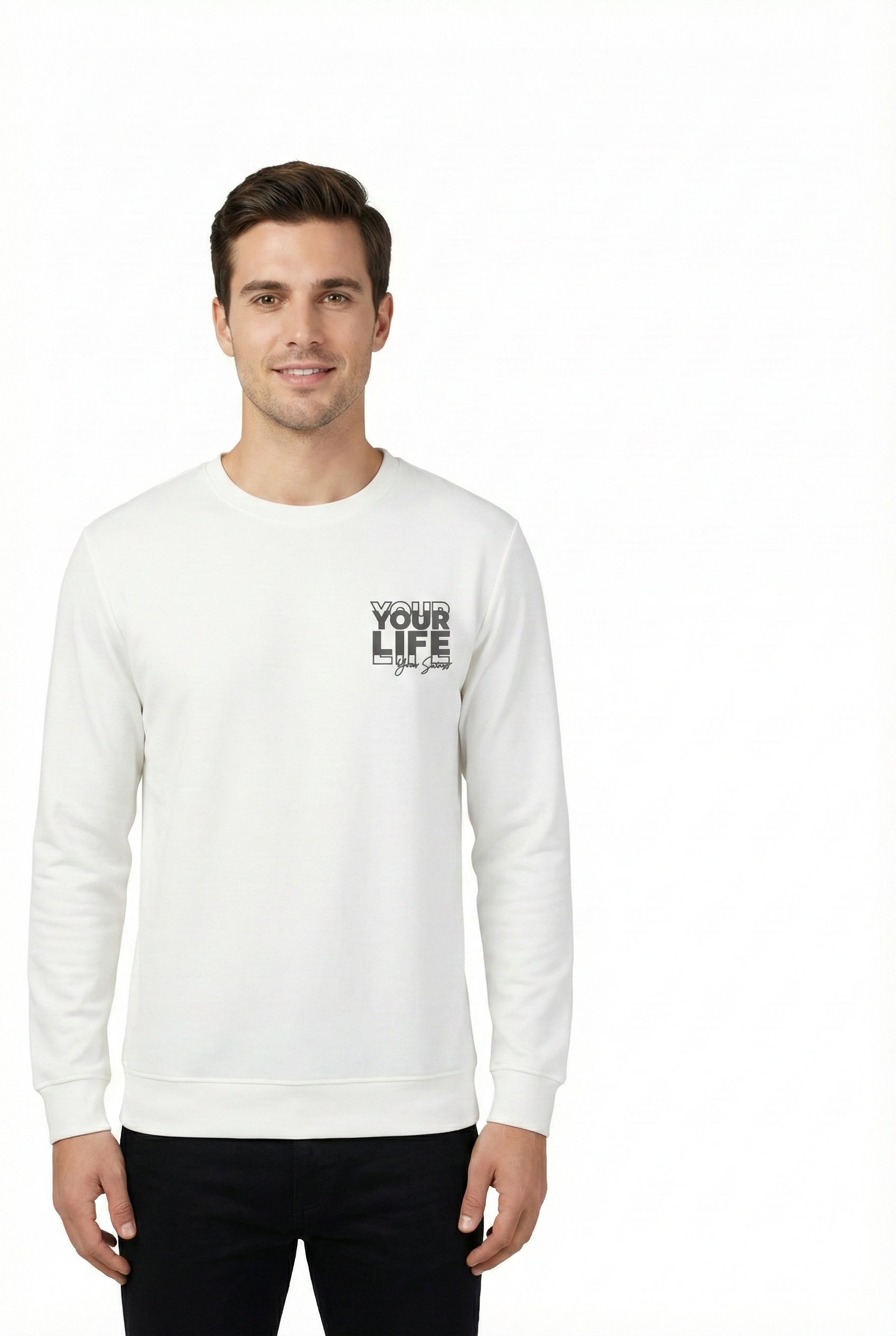 Your Life Serisi 2 İplik Compact Kumaş Baskılı Bisiklet Yaka Sweatshirt