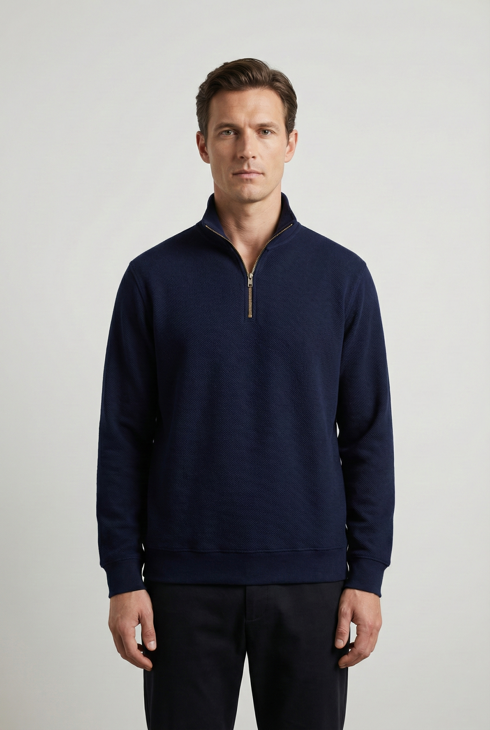 Dik Yaka Çakıl Kumaş Erkek Sweat