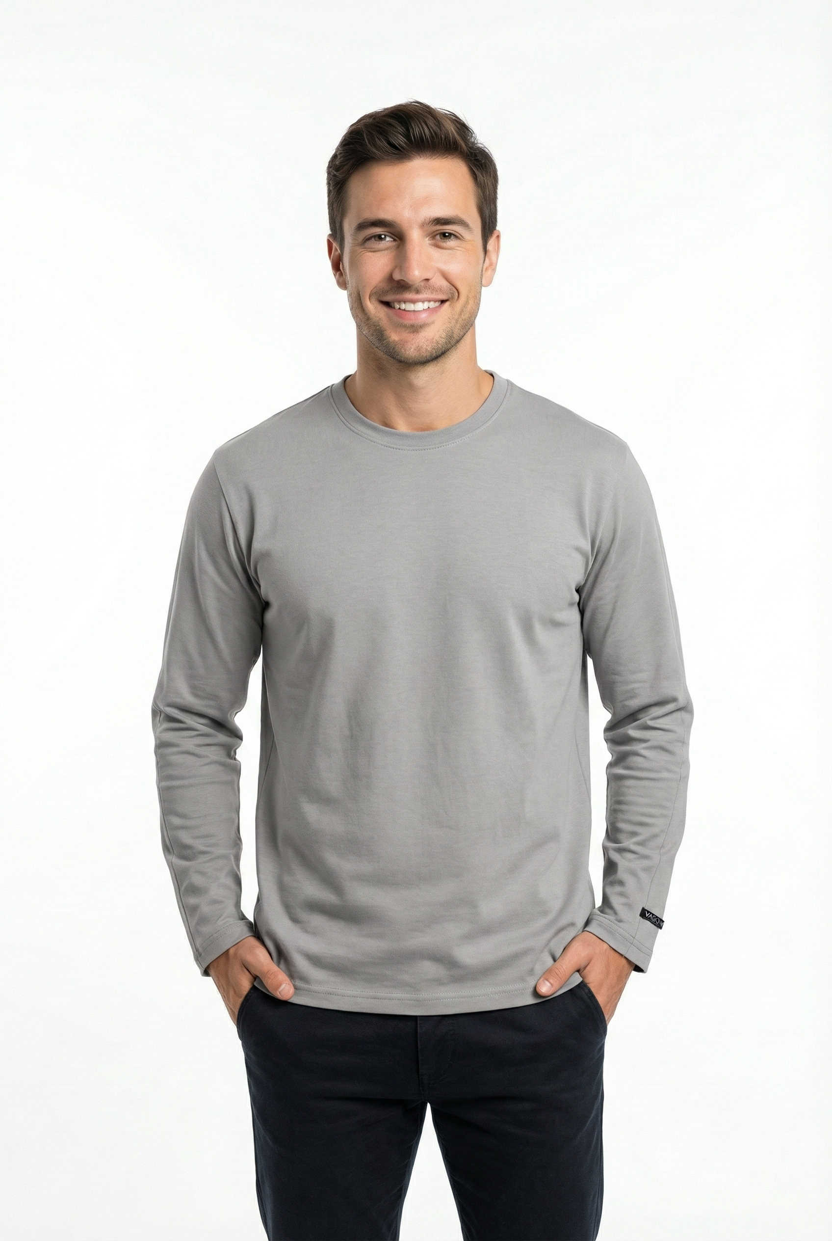 Bisiklet Yaka Kol Logo Detaylı Uzun Kollu Bisiklet Yaka Penye Kumaş Sweatshirt