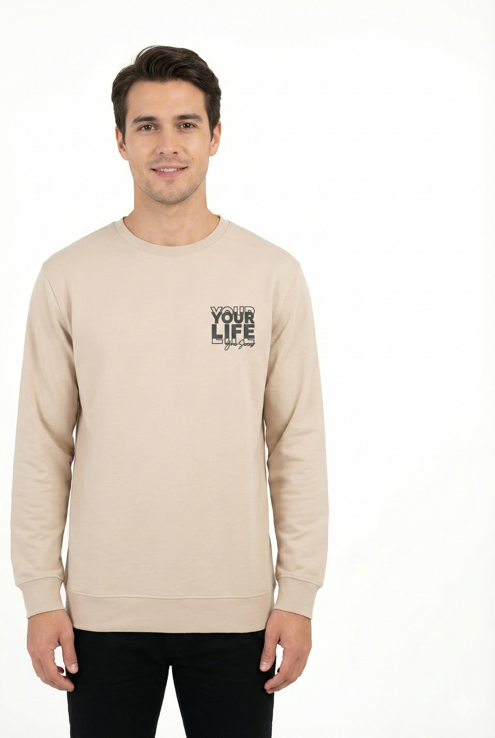 Your Life Serisi 2 İplik Compact Kumaş Baskılı Bisiklet Yaka Sweatshirt