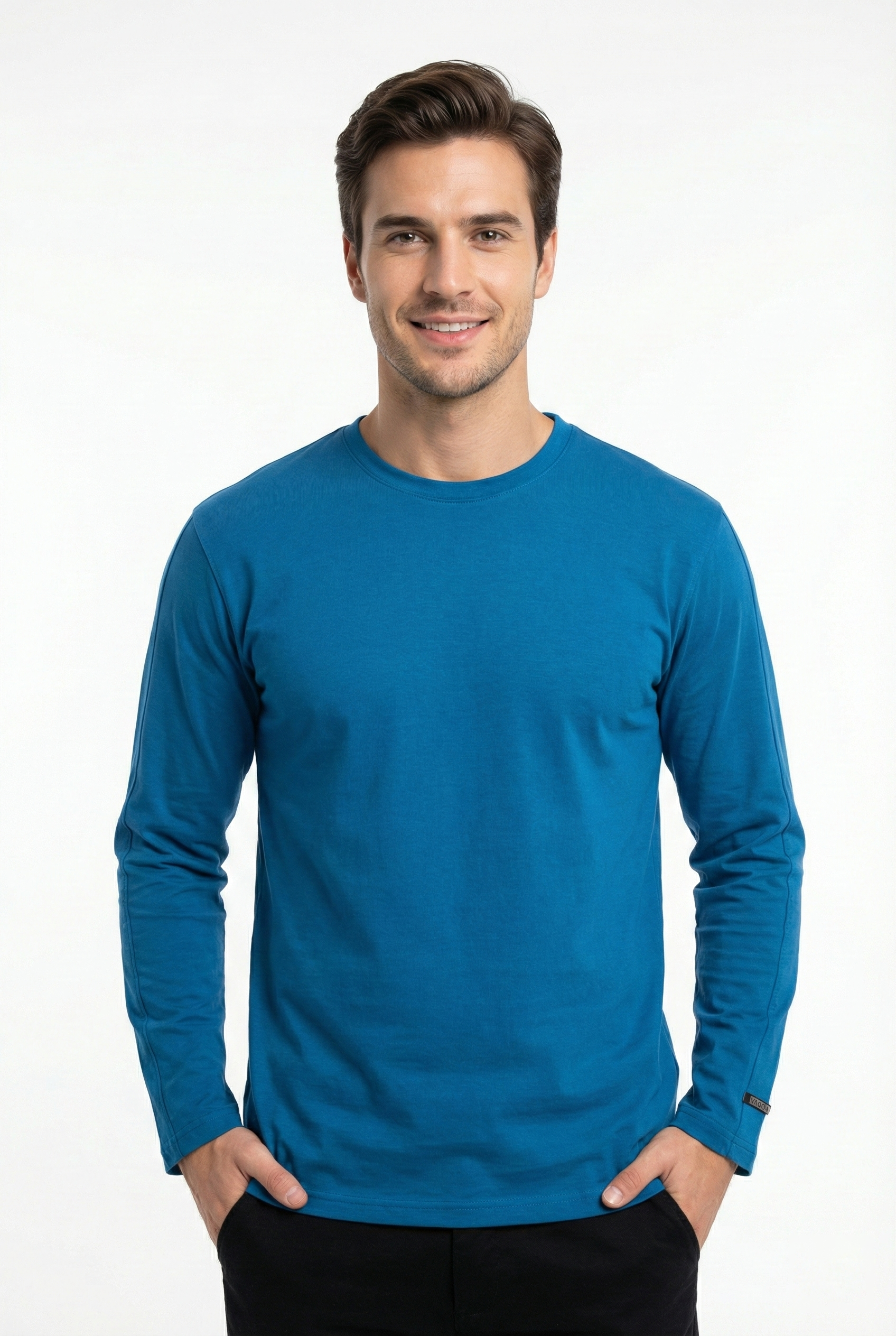 Bisiklet Yaka Kol Logo Detaylı Uzun Kollu Bisiklet Yaka Penye Kumaş Sweatshirt