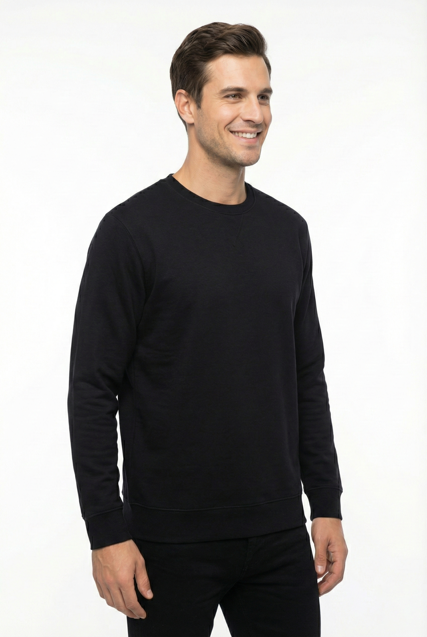 2 İplik Yaka Muska İşlemeli Compact Kumaş Bisiklet Yaka Sweatshirt