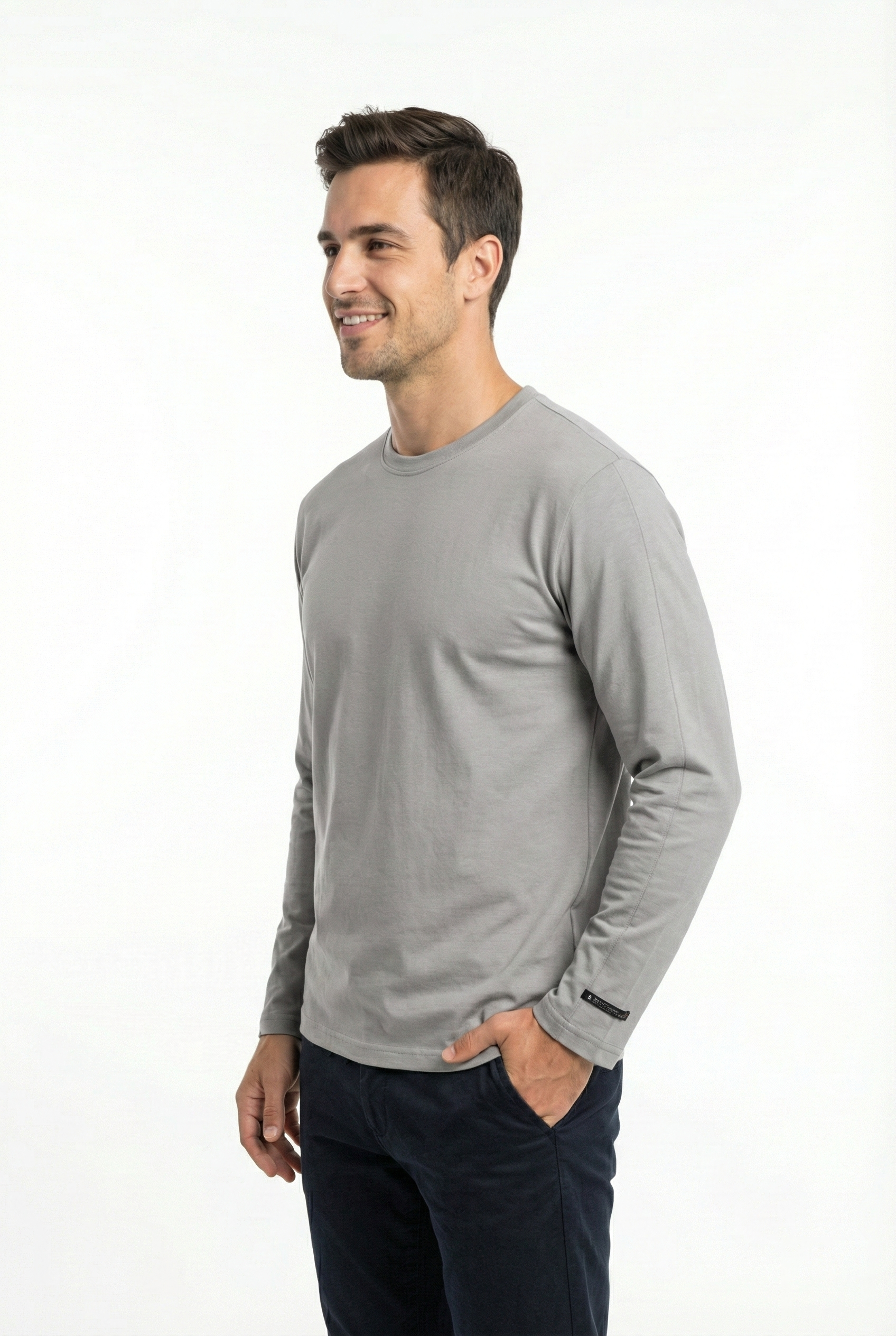 Bisiklet Yaka Kol Logo Detaylı Uzun Kollu Bisiklet Yaka Penye Kumaş Sweatshirt