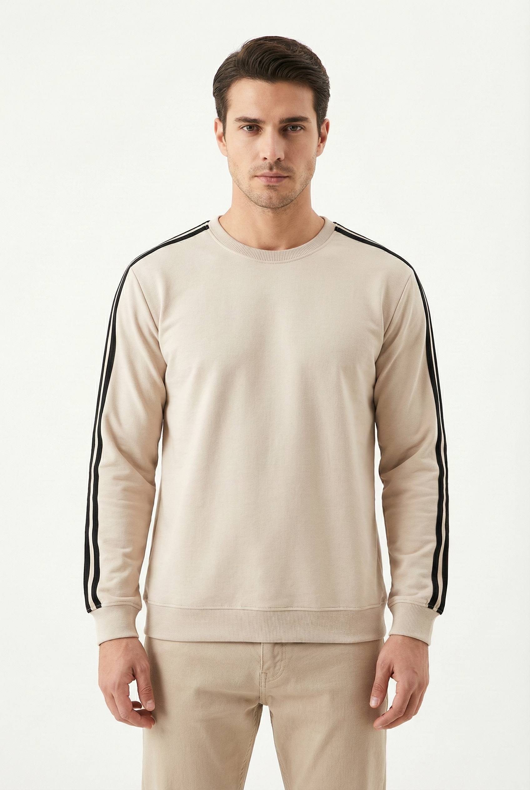 Compact 2 İplik Kumaş Kılbiyeli Sıfır Yaka Erkek Sweat