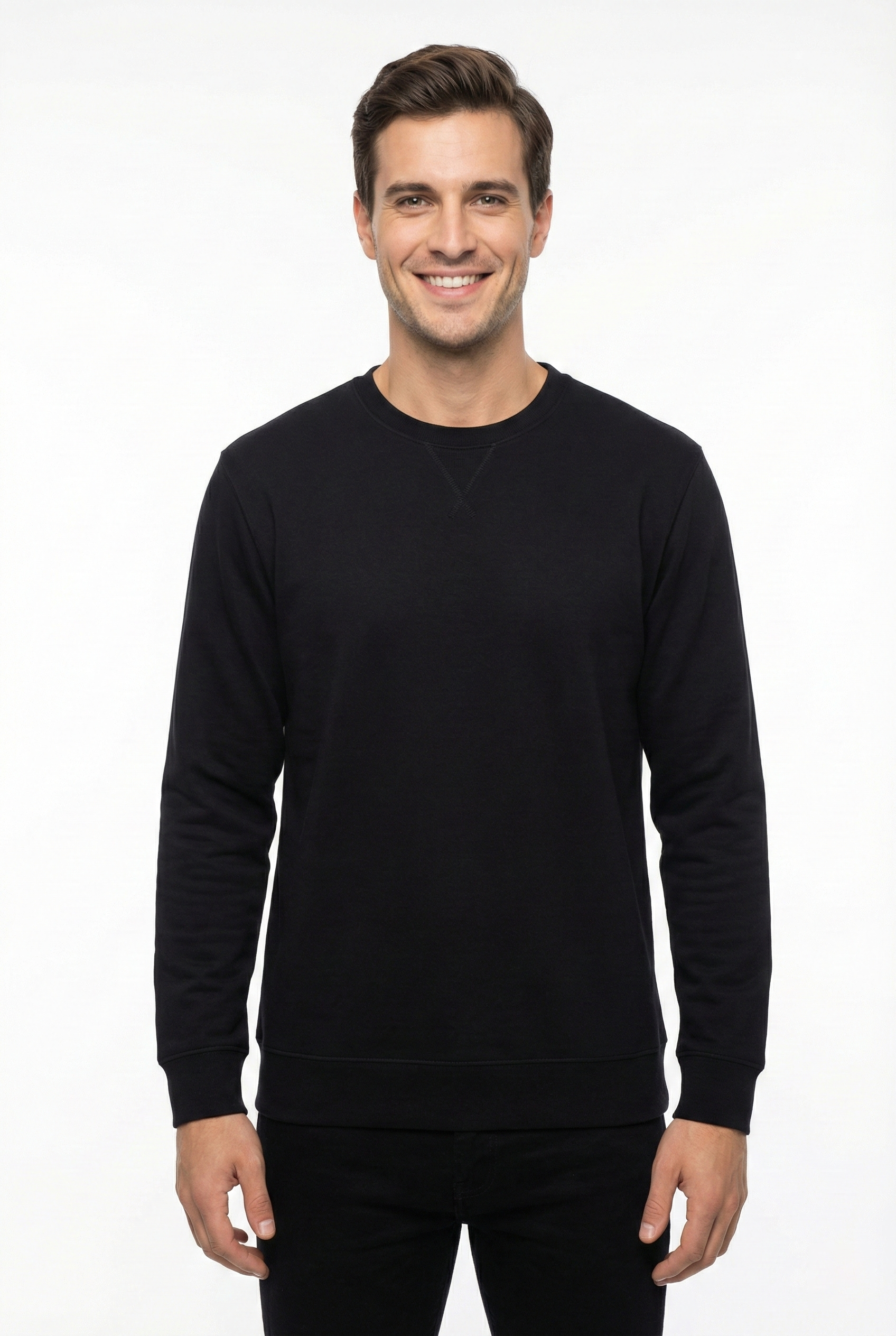 2 İplik Yaka Muska İşlemeli Compact Kumaş Bisiklet Yaka Sweatshirt