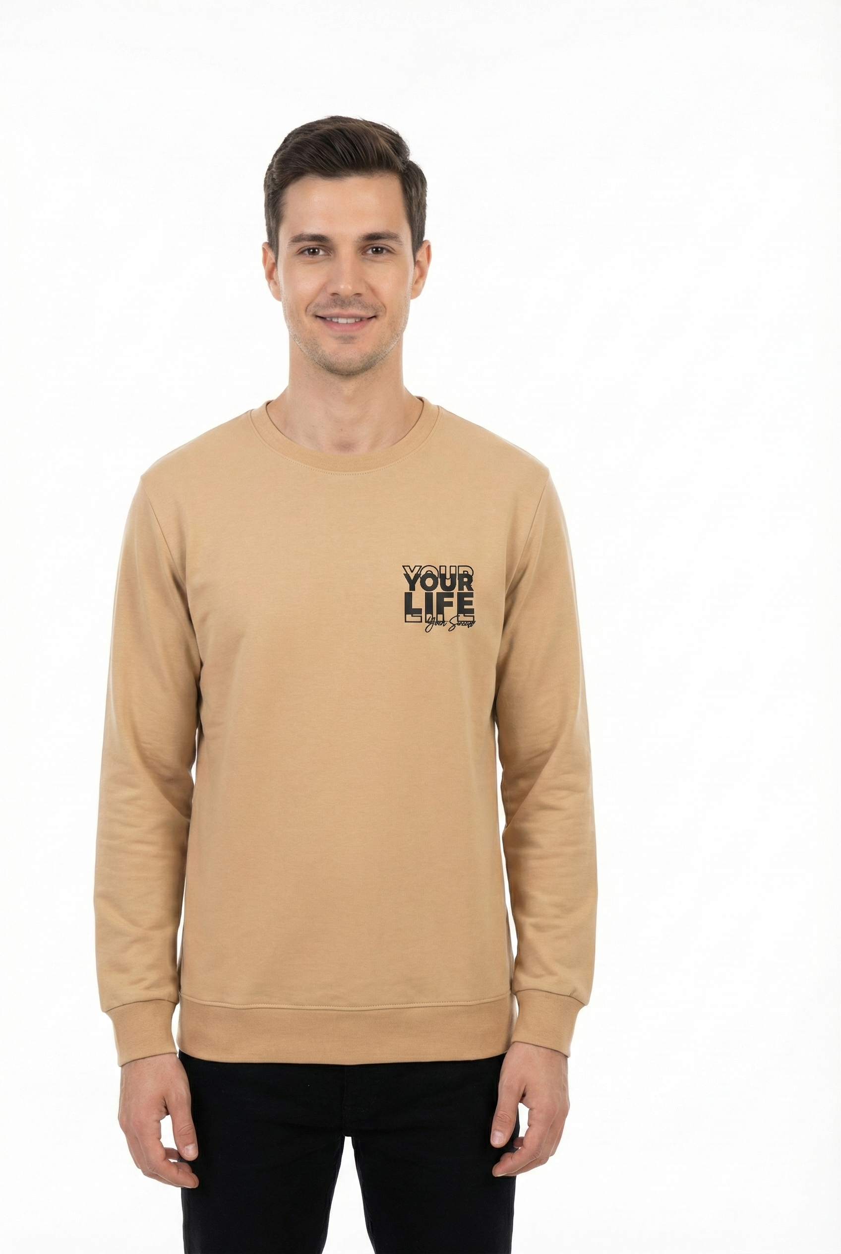 Your Life Serisi 2 İplik Compact Kumaş Baskılı Bisiklet Yaka Sweatshirt