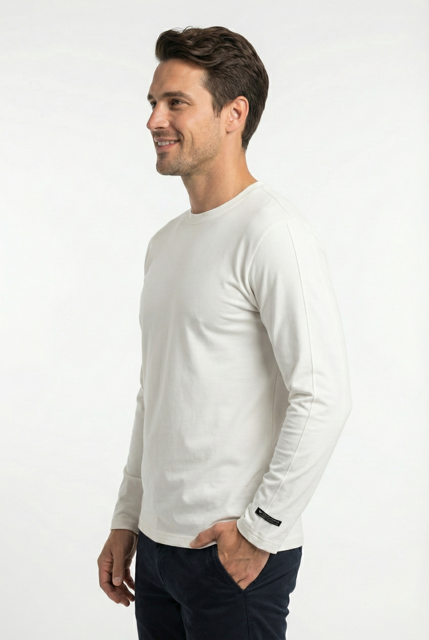 Bisiklet Yaka Kol Logo Detaylı Uzun Kollu Bisiklet Yaka Penye Kumaş Sweatshirt