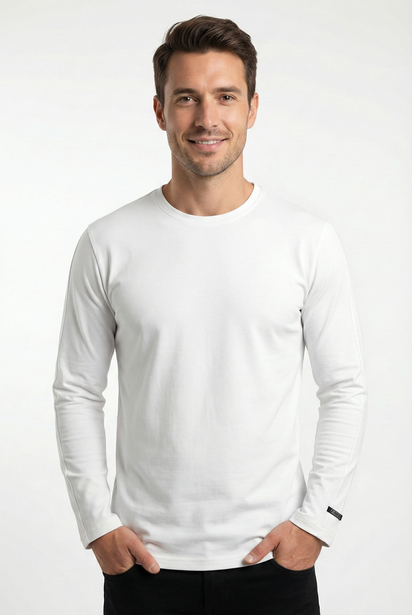 Bisiklet Yaka Kol Logo Detaylı Uzun Kollu Bisiklet Yaka Penye Kumaş Sweatshirt