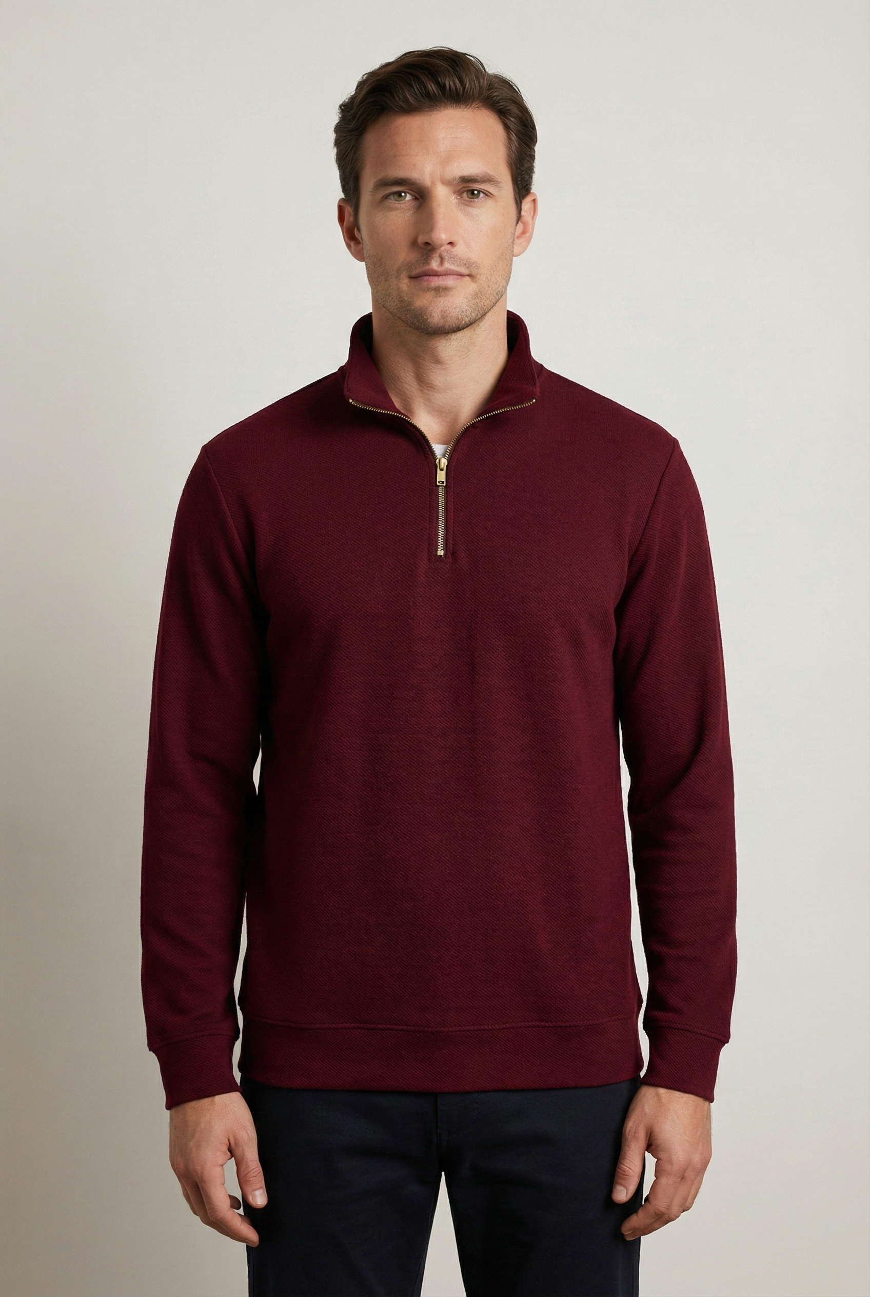 Dik Yaka Çakıl Kumaş Erkek Sweat