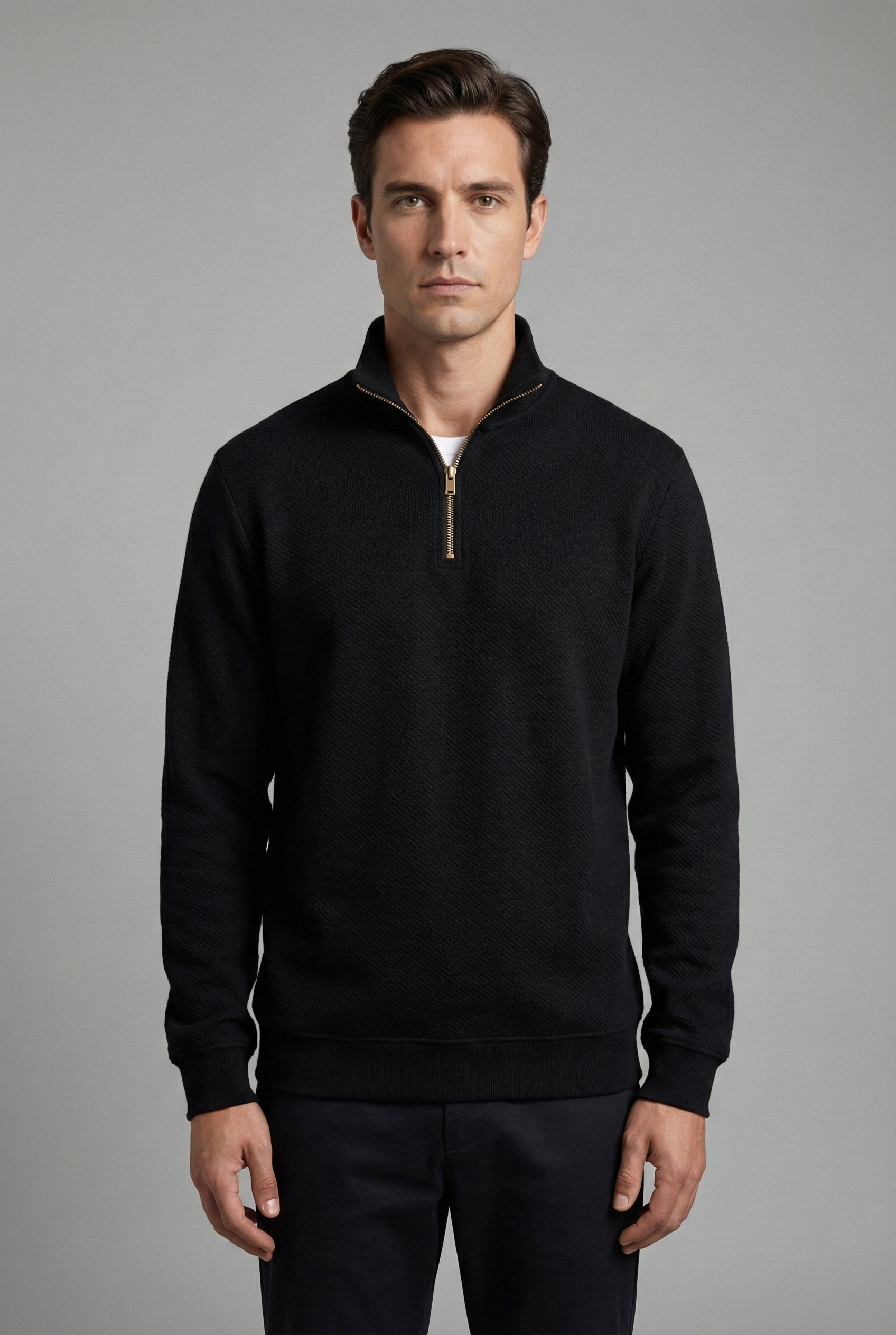 Dik Yaka Çakıl Kumaş Erkek Sweat