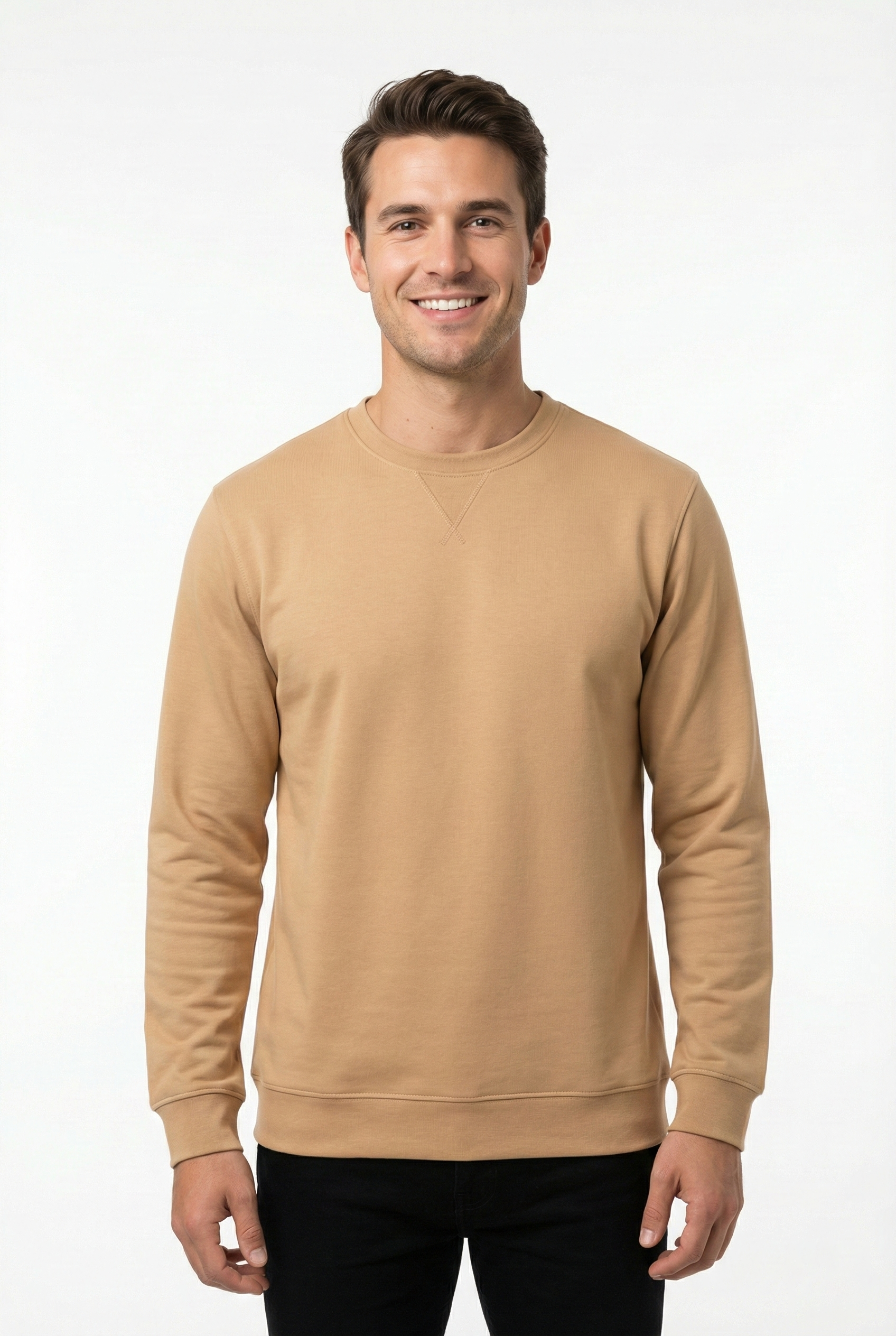 2 İplik Yaka Muska İşlemeli Compact Kumaş Bisiklet Yaka Sweatshirt